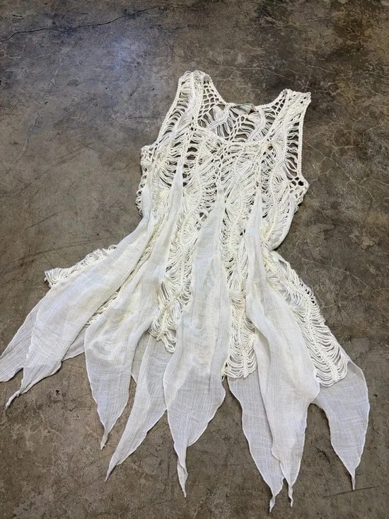 Vintage White Crochet Lace Fairycore Tunic Cover Up Boho Festival S/M - Picture 4 of 6
